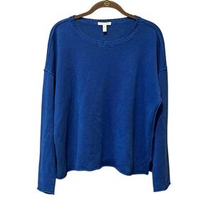 Eileen Fisher Organic Linen Boxy Top Pullover Women's Small Blue Minimal Beach